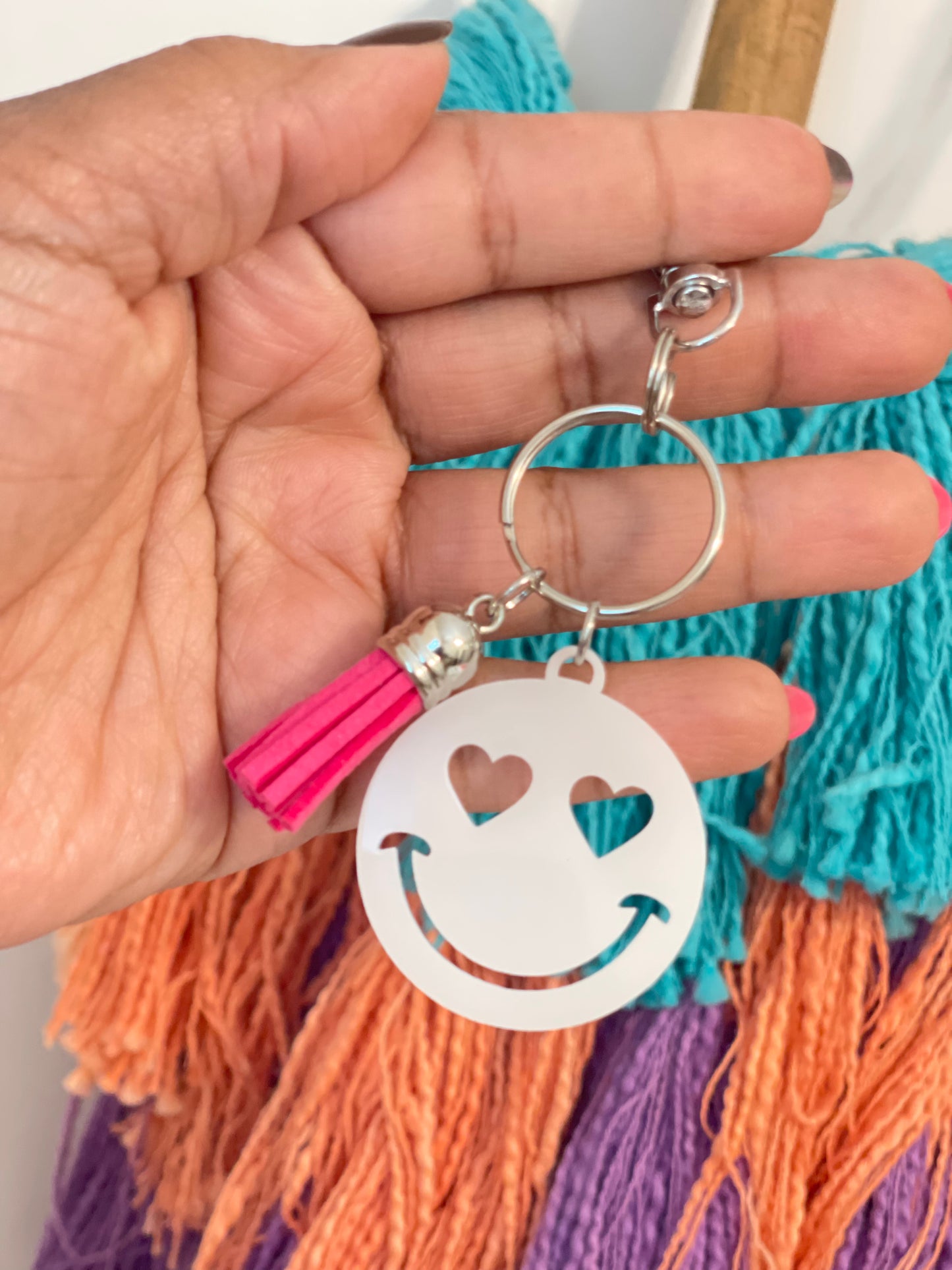 Smiley Face Keychain-Milky White