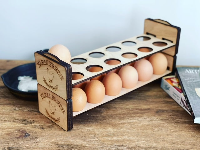 Wooden Egg Holder Countertop Stackable Egg Rack for Fresh Eggs 